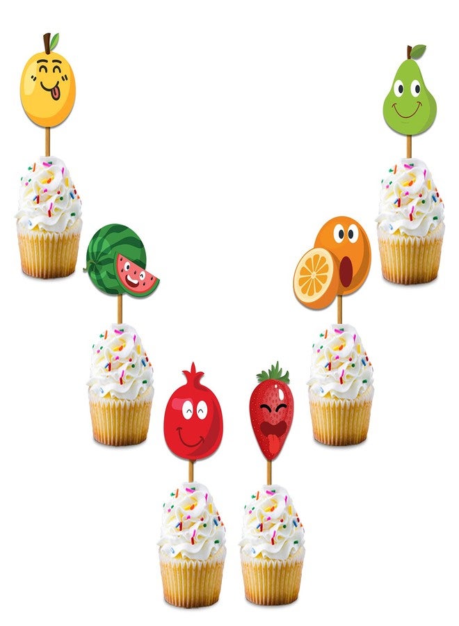 Festiko® Tutti Frutti Happybirthday Fruits Theme Party Cake Cutting Decoration 20 Pcs Cup Cake Topper, Tutti Fruttis Party Favors for Kids Birthday Decoration - Image 1